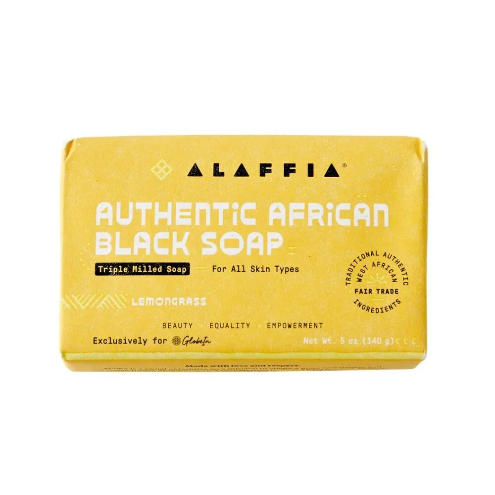 4pc Authentic African Black Charcoal Soap, Lemongrass - Stress Relief & Acne 5oz